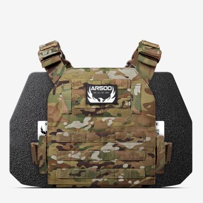 The multicam Veritas plate carrier with two 10x12 A1 plates from AR500 Armor of the Armored Republic.