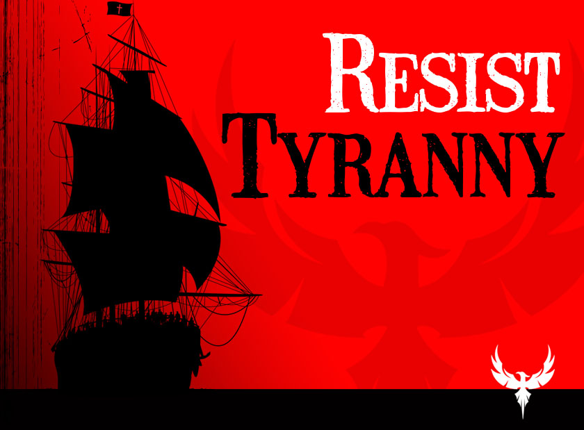 Silhouette image of the Mayflower with the phrase "Resist Tyranny"