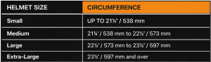 Helmet Size chart